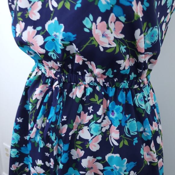 New Rue 21 Floral Summer Dress XS Sleeveless Navy Blue, Pink, Spaghetti Straps - Picture 3 of 7